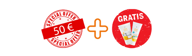 Buchen Sie Ihre Pauschalreise: Zu jeder Reisebuchung erhalten Sie einen 50,- Euro Reisegutschein und ein Aloe Vera Sonnenpflege SET gratis Buchen Sie Ihre Pauschalreise: Zu jeder Reisebuchung erhalten Sie einen 50,- Euro Reisegutschein und ein Aloe Vera Sonnenpflege SET gratis