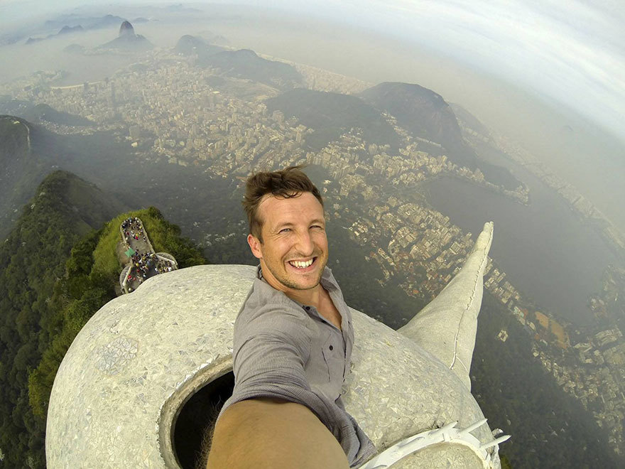 Selfie auf dem Cristo Redentor-Monument - Rio de Janeiro, Brasilien, Südamerika.