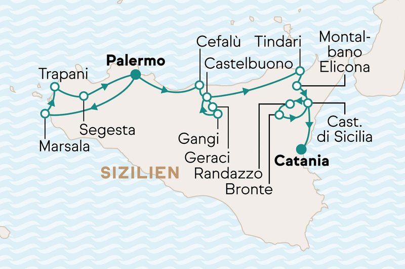 Exklusive Weinwelten Siziliens in Rundreisen Sizilien, Palermo Landkarte