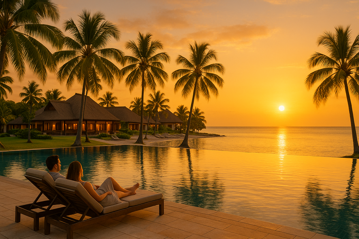 Mauritius Resort mit Blick auf Strand und Pool